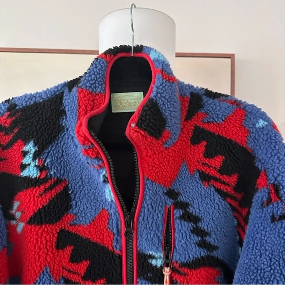Aries Piped Printed Fleece Jacket Multi Colored Geometric Pattern Zip up size  S